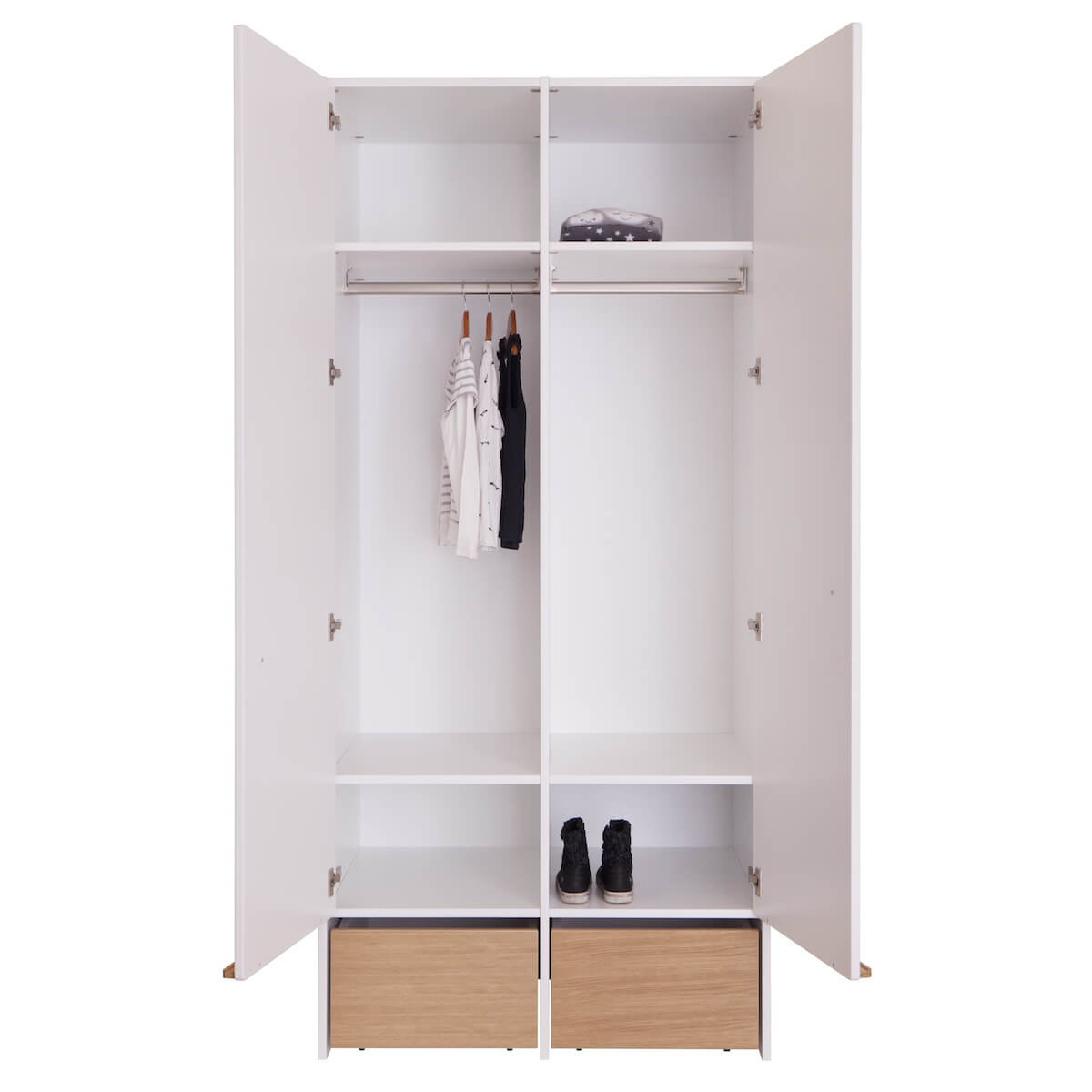 Armoire 2 portes 2 tiroirs KASVA blanc-chêne huilé