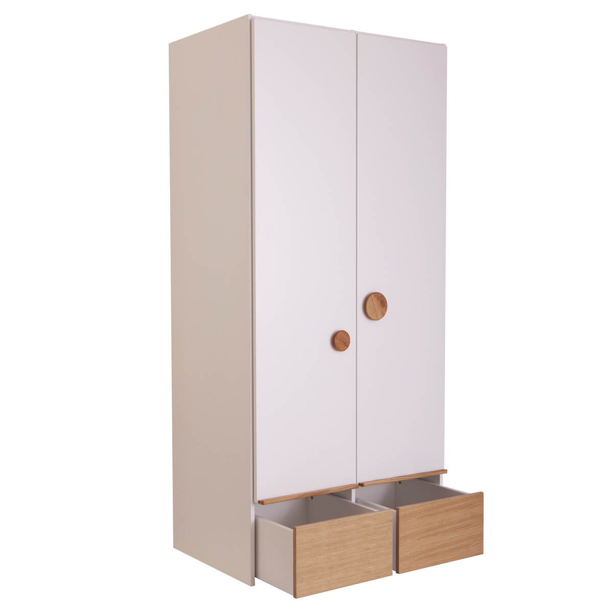 Armoire 2 portes 2 tiroirs KASVA blanc-chêne huilé