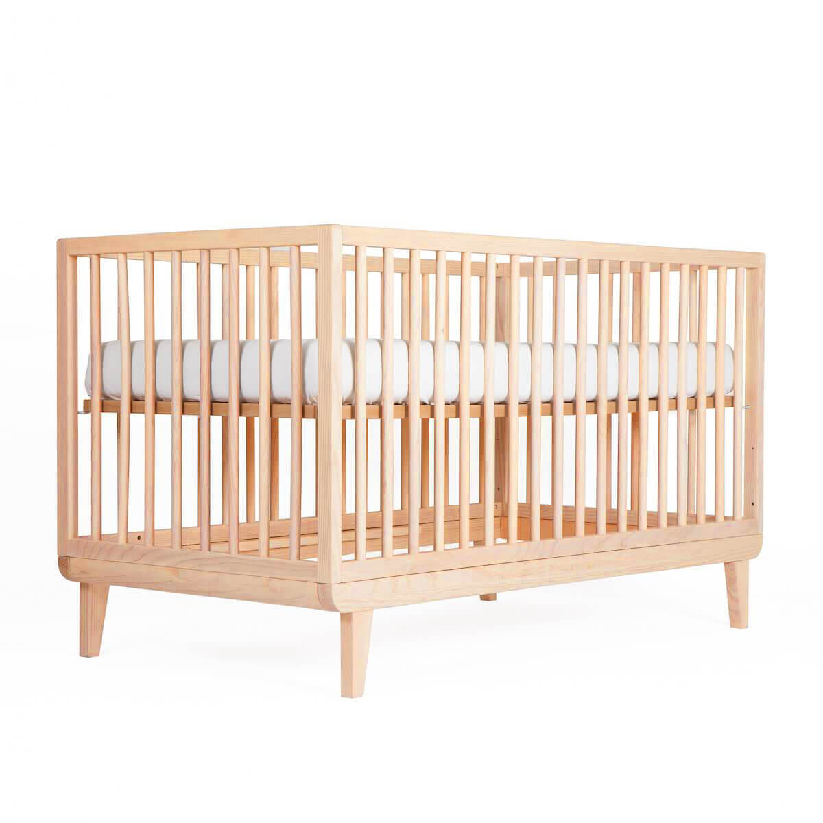 Babybett KERA in Buche mit Aufsatz Round-Sockelfuß Retro