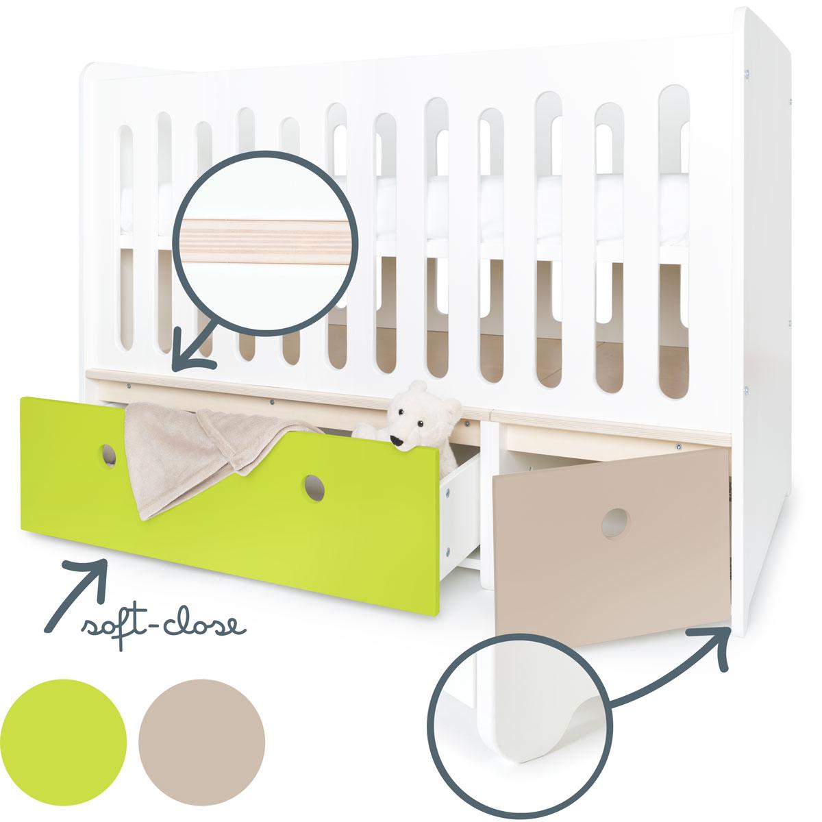 Babybett mitwachsend 70x140cm COLORFLEX lime-warm grey