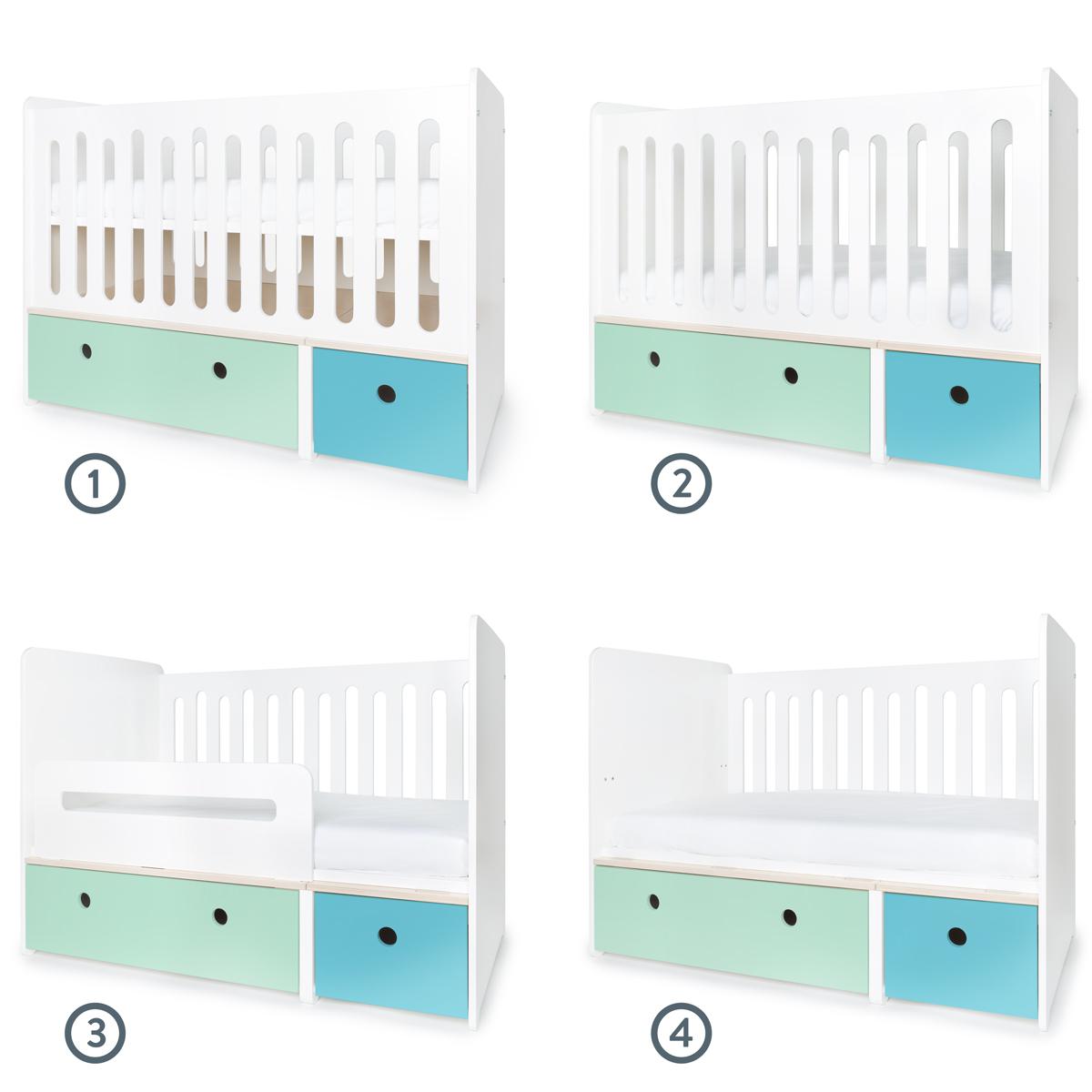 Babybett mitwachsend 70x140cm COLORFLEX mint-paradise blue