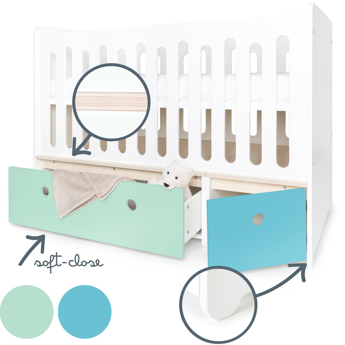 Babybett mitwachsend 70x140cm COLORFLEX mint-paradise blue