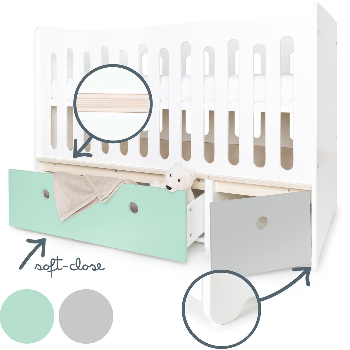 Babybett mitwachsend 70x140cm COLORFLEX mint-pearl grey