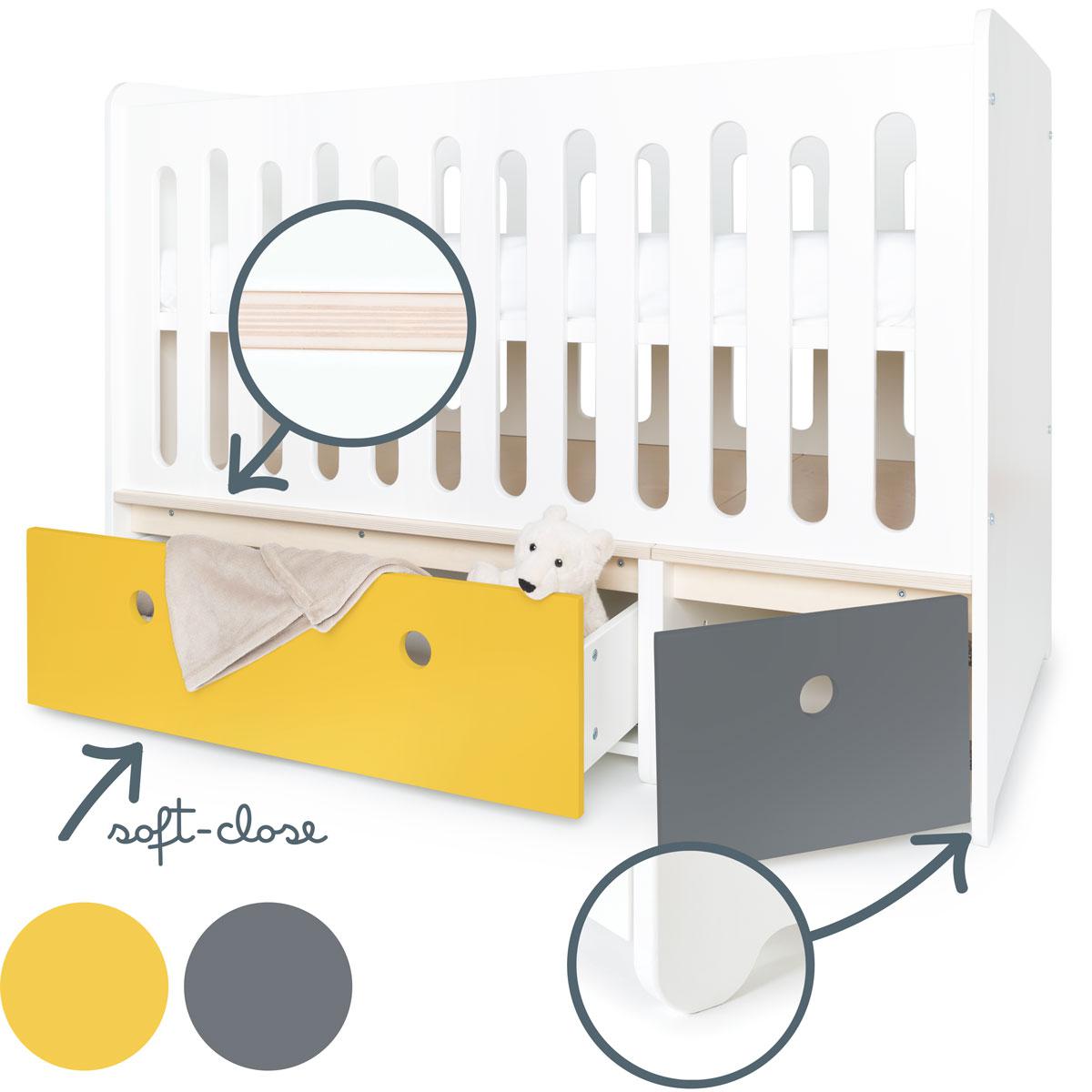 Babybett mitwachsend 70x140cm COLORFLEX nectar yellow-space grey