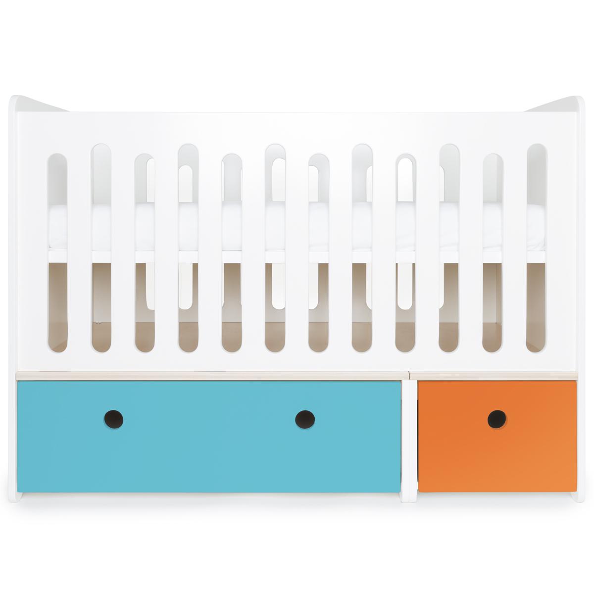 Babybett mitwachsend 70x140cm COLORFLEX paradise blue-pure orange