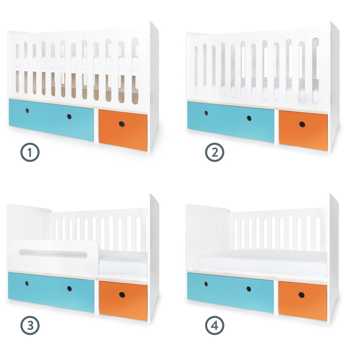 Babybett mitwachsend 70x140cm COLORFLEX paradise blue-pure orange