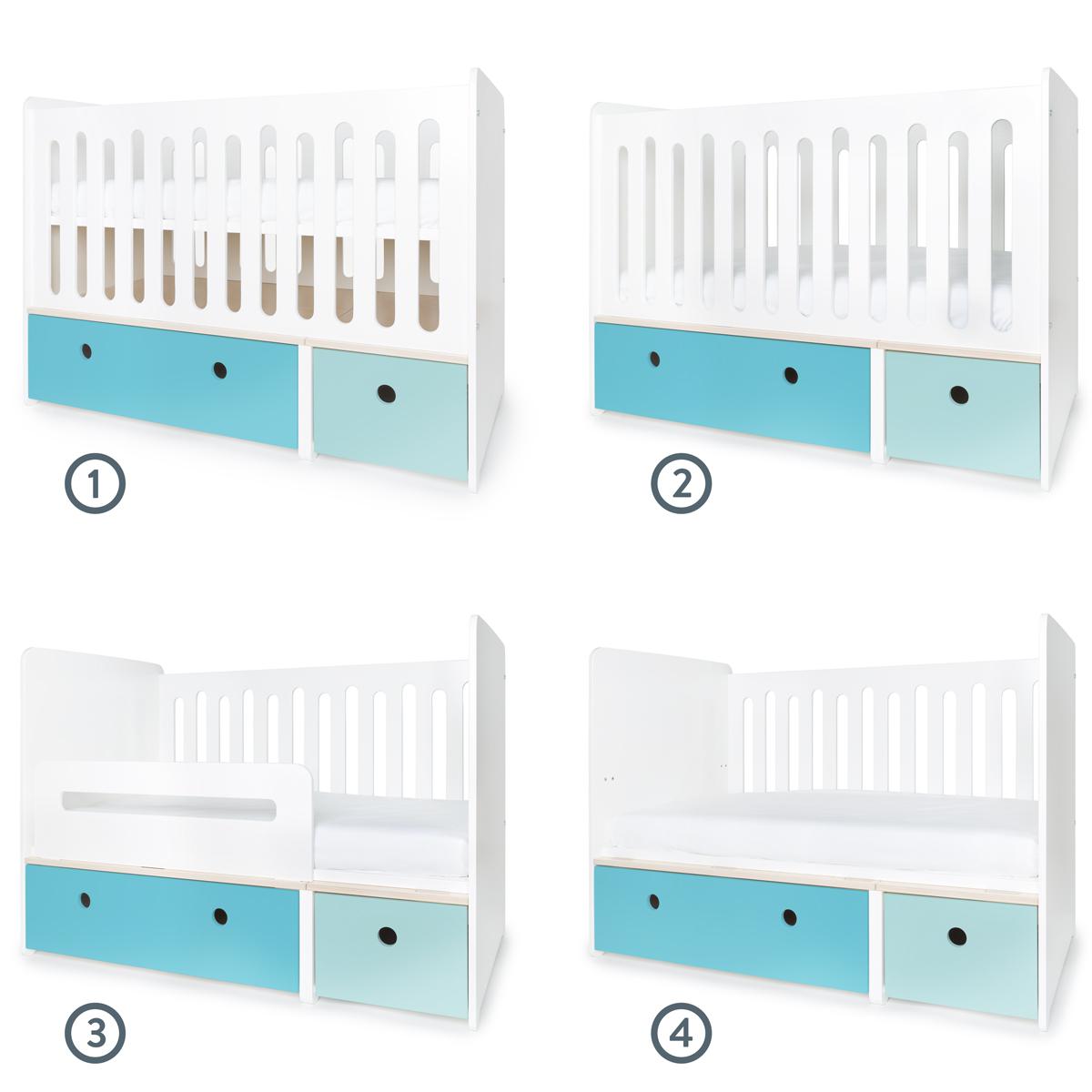 Babybett mitwachsend 70x140cm COLORFLEX paradise blue-sky blue 