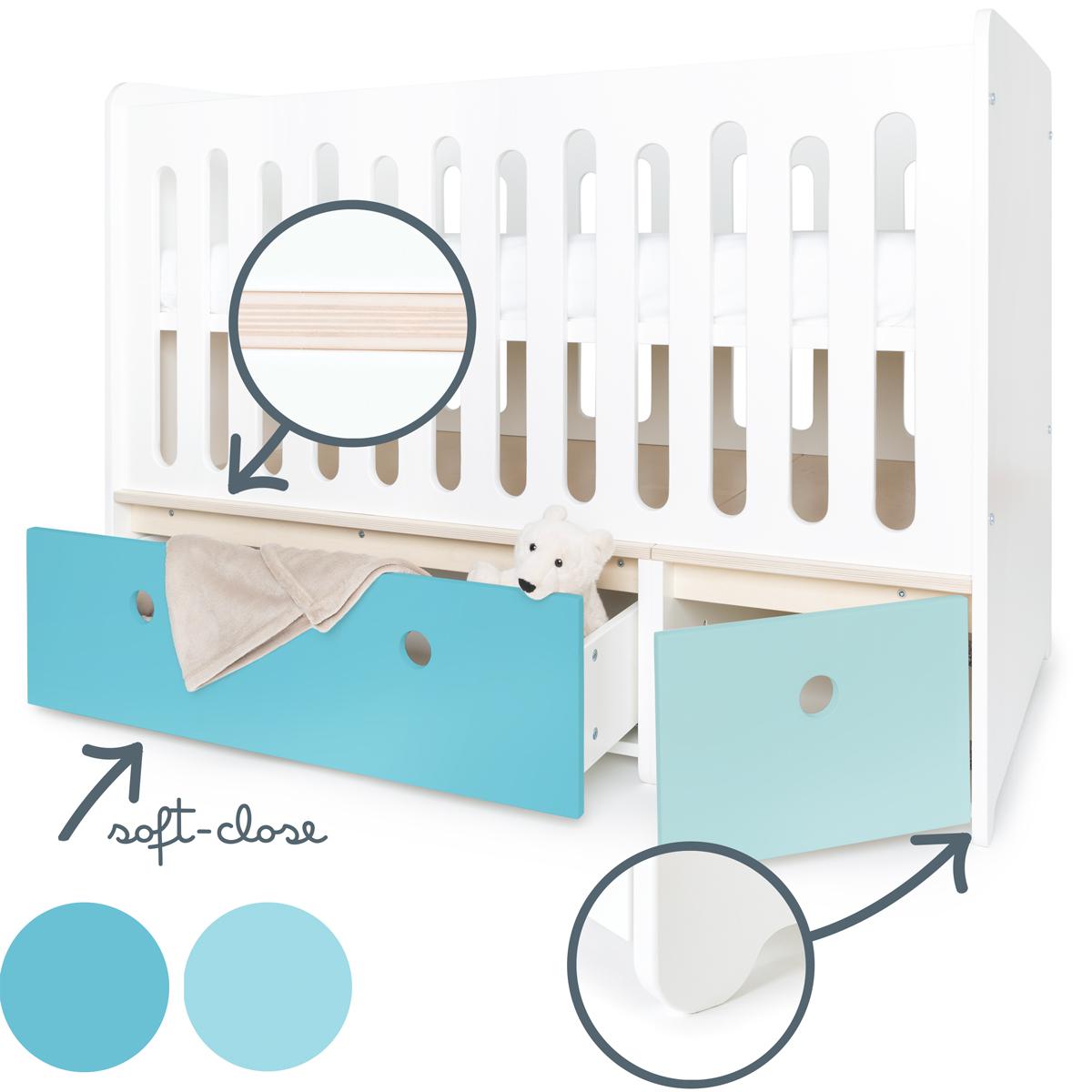 Babybett mitwachsend 70x140cm COLORFLEX paradise blue-sky blue 