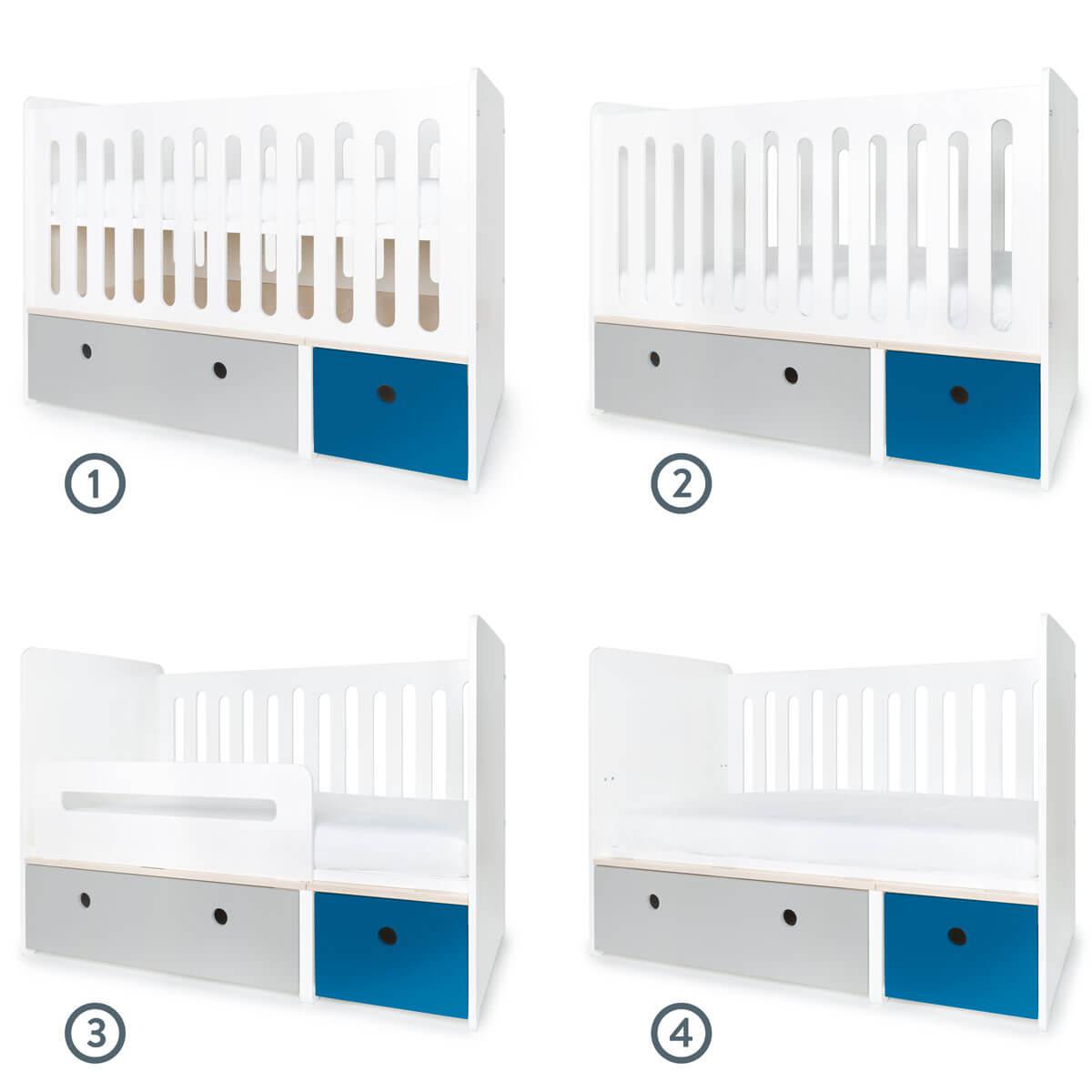 Babybett mitwachsend 70x140cm COLORFLEX pearl grey-deep marine