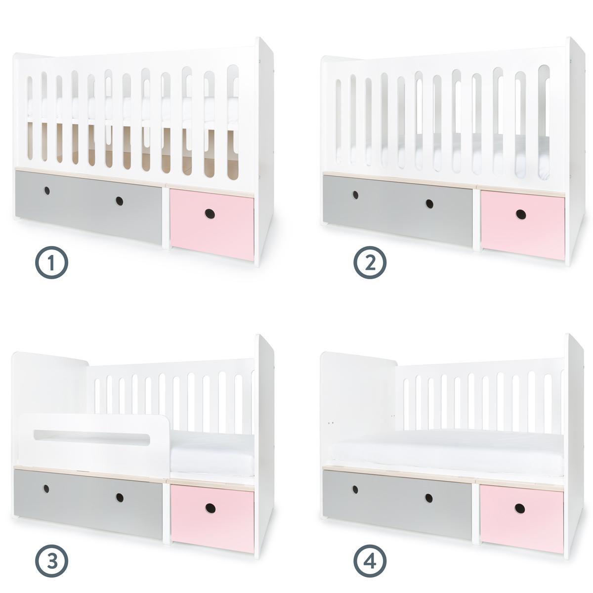 Babybett mitwachsend 70x140cm COLORFLEX pearl grey-sweet pink