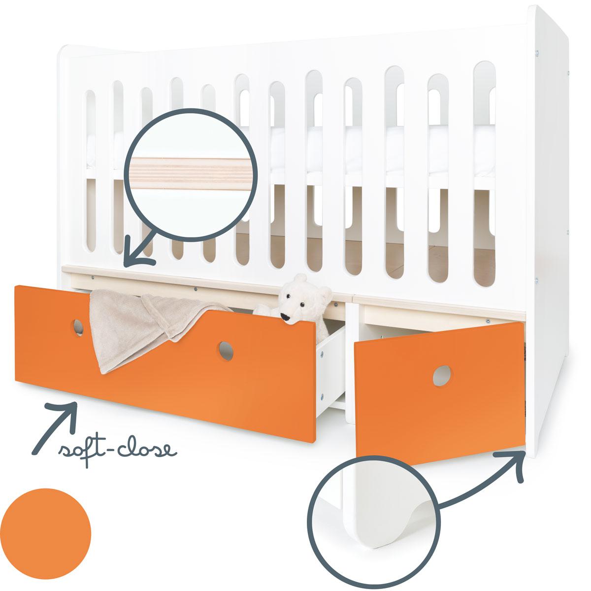 Babybett mitwachsend 70x140cm COLORFLEX pure orange