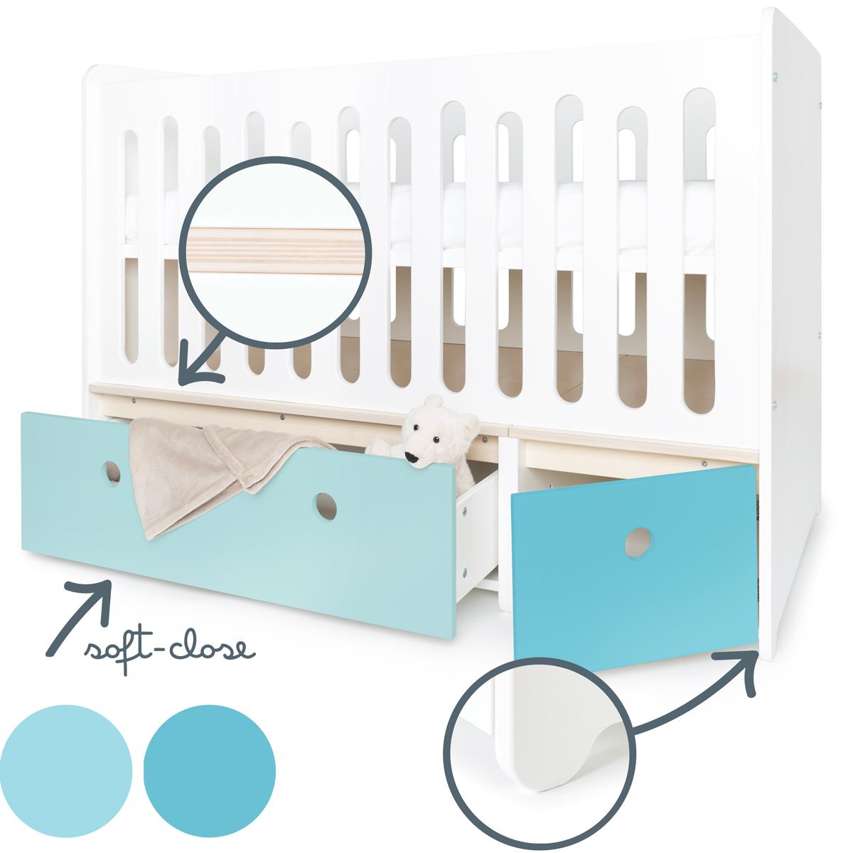 Babybett mitwachsend 70x140cm COLORFLEX sky blue-paradise blue