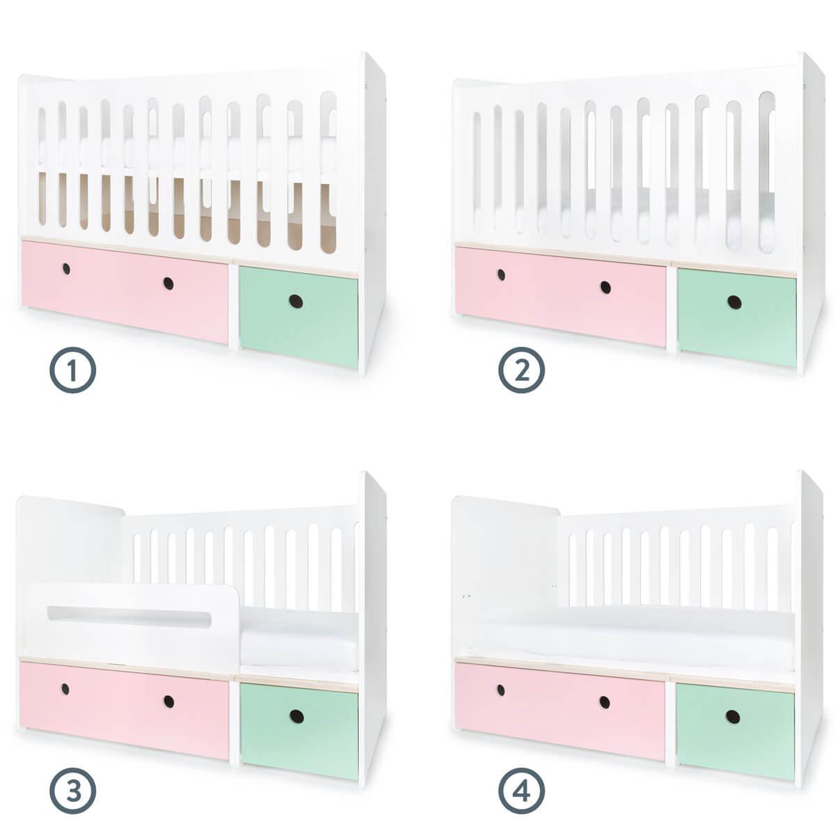 Babybett mitwachsend 70x140cm COLORFLEX sweet pink-mint