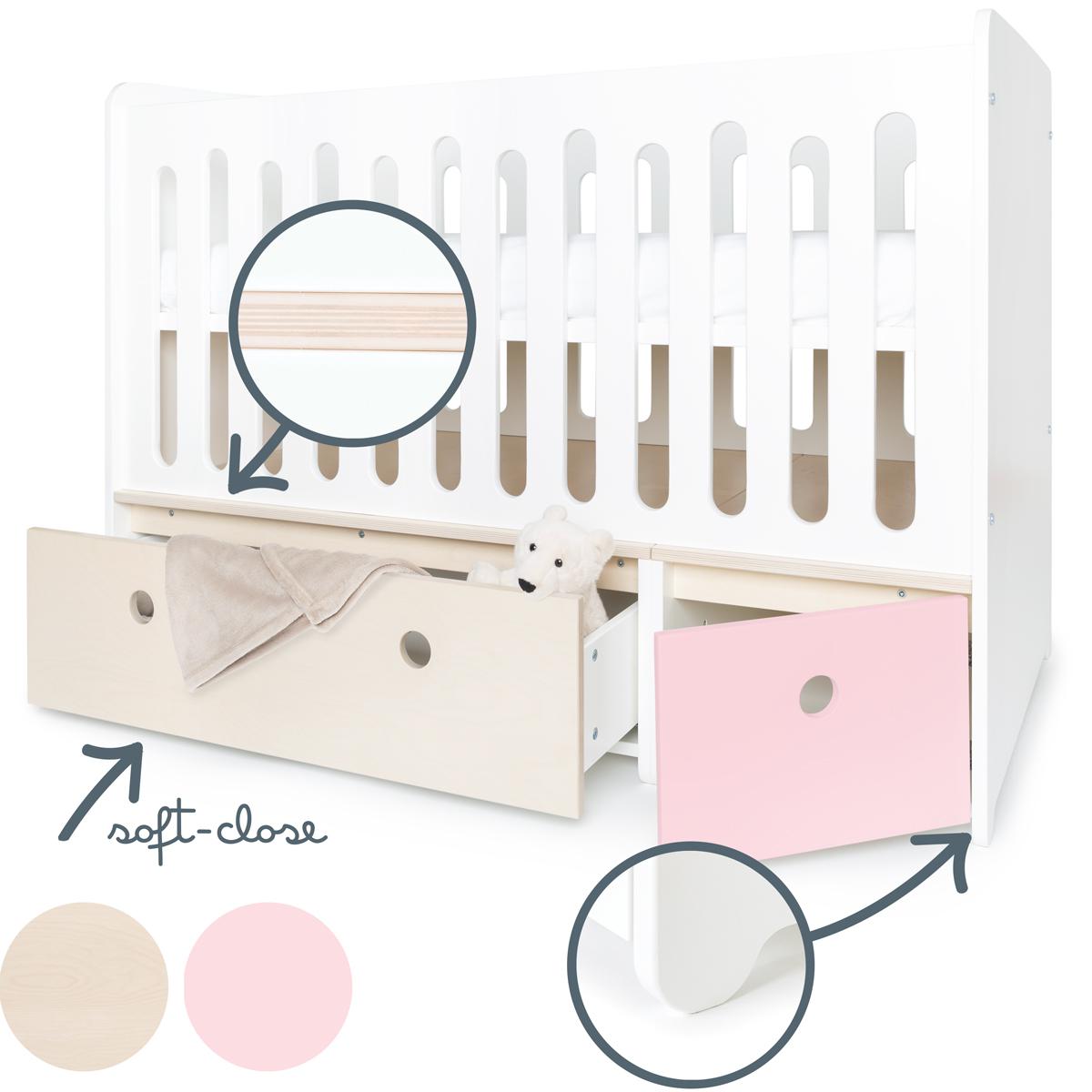 Babybett mitwachsend 70x140cm COLORFLEX sweet pink-white wash