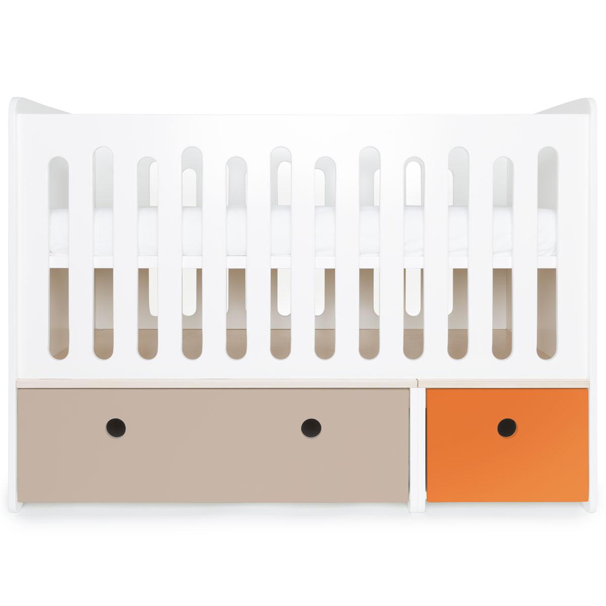 Babybett mitwachsend 70x140cm COLORFLEX warm grey-pure orange