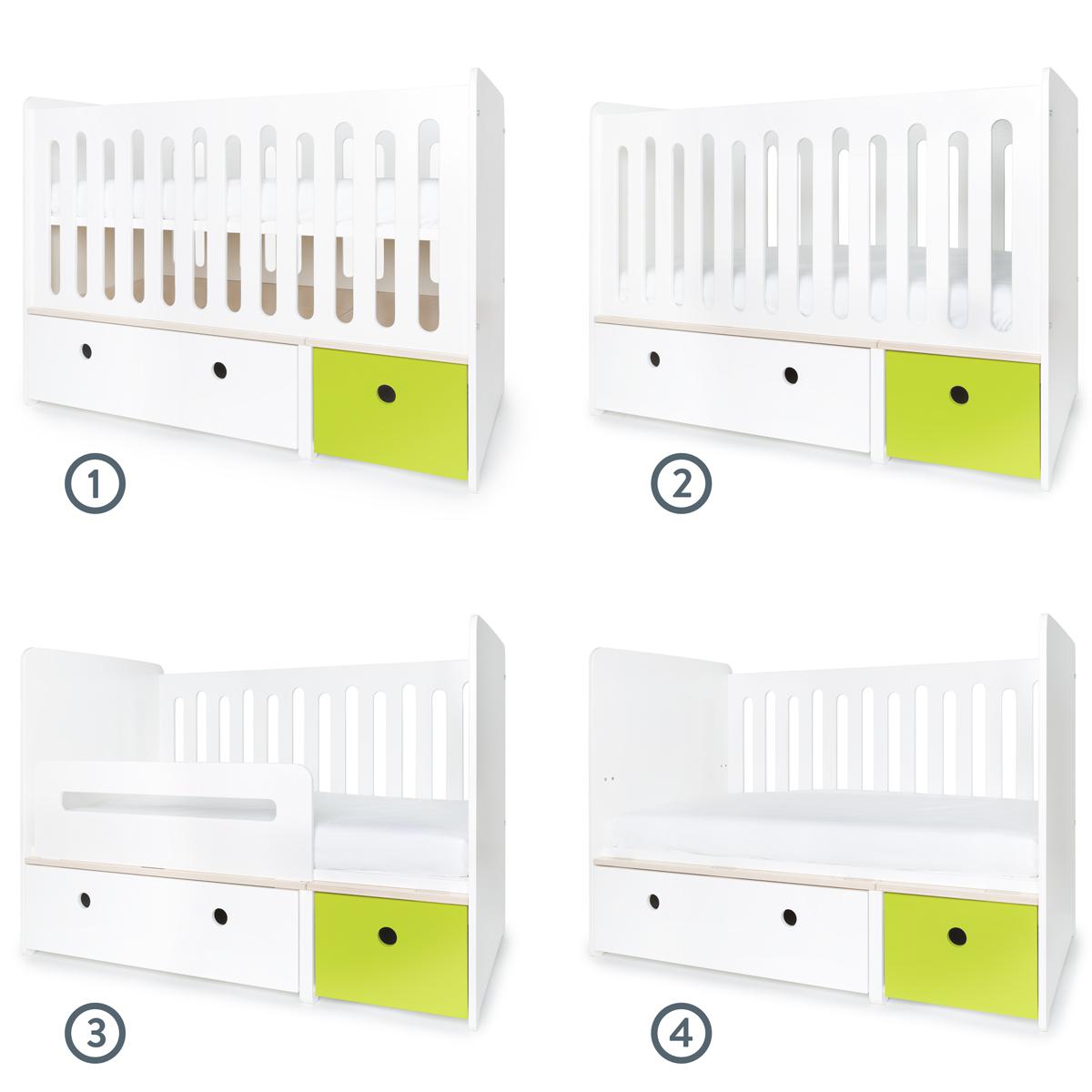 Babybett mitwachsend 70x140cm COLORFLEX white-lime