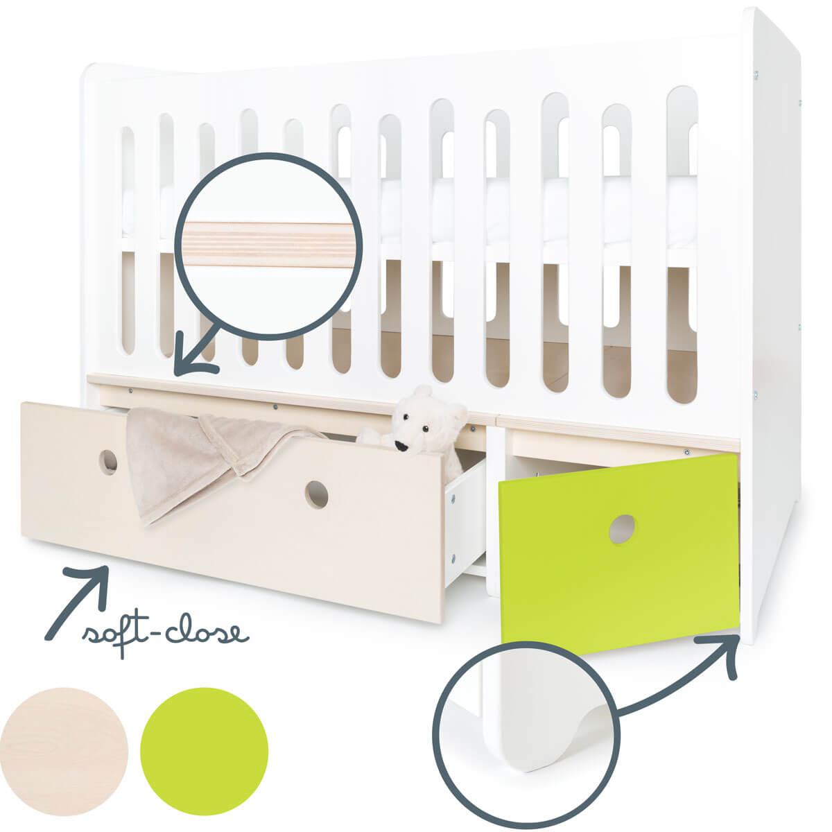 Babybett mitwachsend 70x140cm COLORFLEX white wash-lime