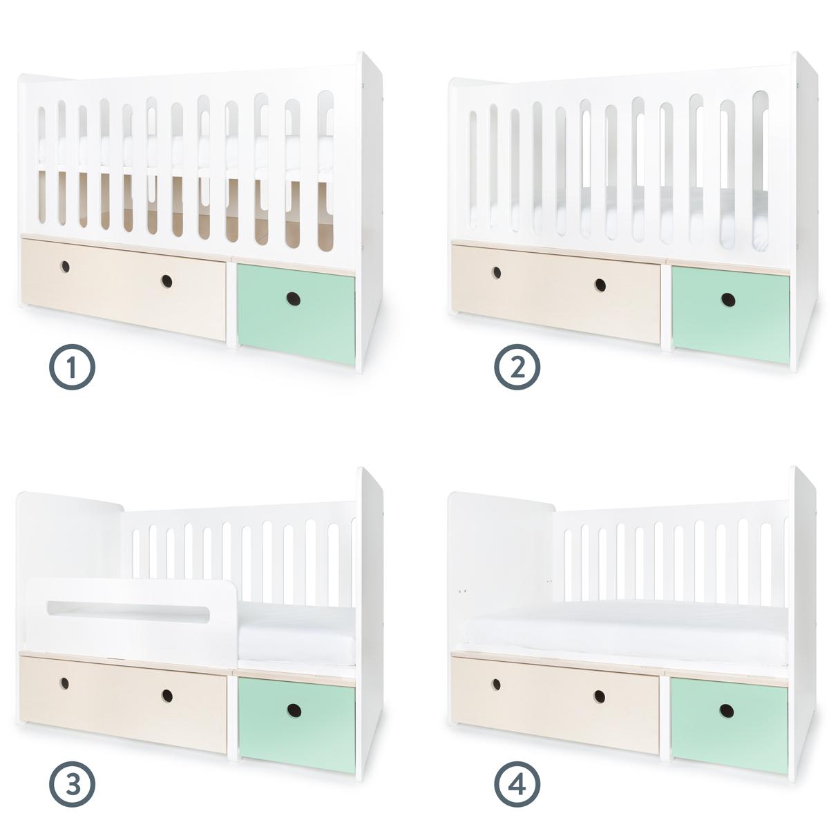 Babybett mitwachsend 70x140cm COLORFLEX white wash-mint