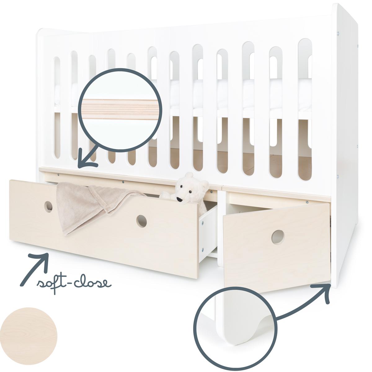 Babybett mitwachsend 70x140cm COLORFLEX white wash 