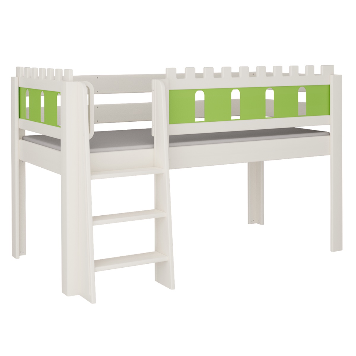 Halbhohes Bett Burg Leiterstiege DELUXE de Breuyn geweißt-grün