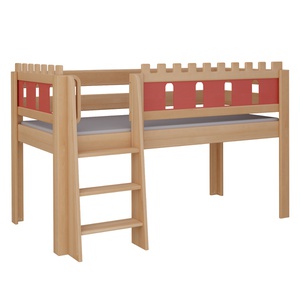 Halbhohes Bett Burg Leiterstiege DELUXE de Breuyn natürlich-rot