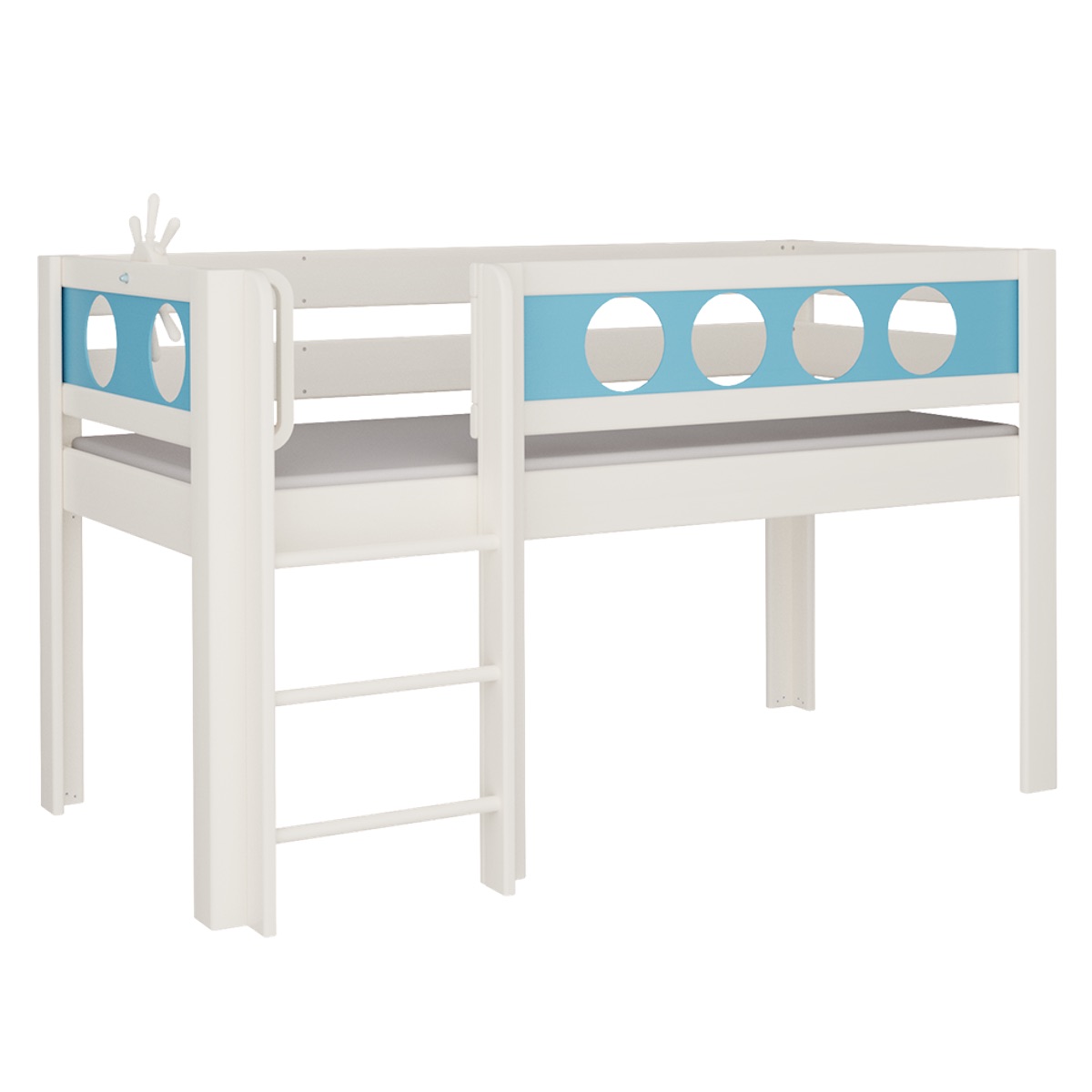 Halbhohes Bett Pirat Leiterstiege DELUXE de Breuyn geweißt-blau