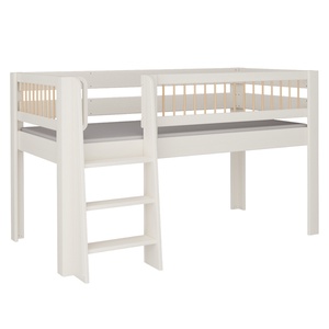 Halbhohes Kubu Bett Leiterstiege DELUXE de Breuyn geweißt-natürlich