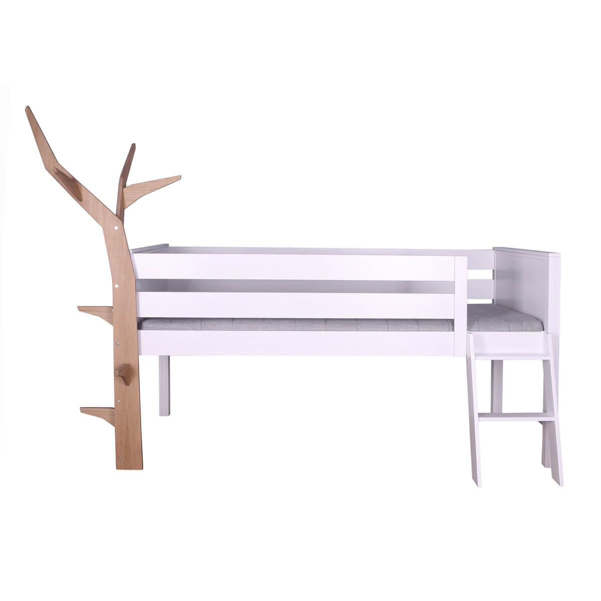 Hochbett-Baum halbhoch KASVA Buche massiv weiß-lackiert  Eiche furniert-geölt