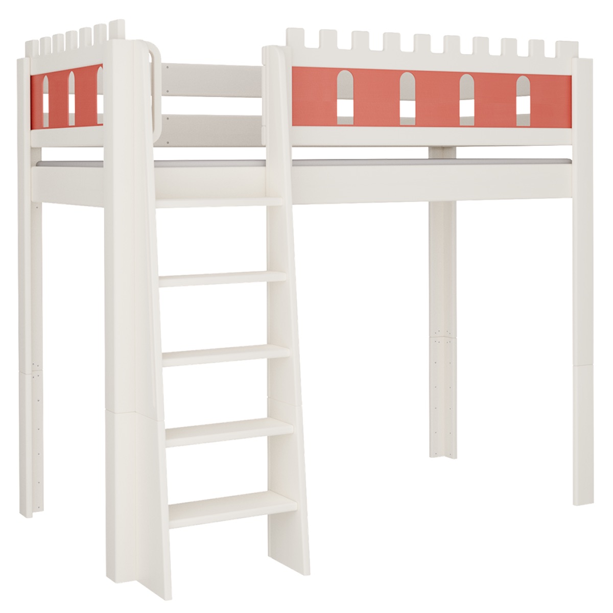 Hochbett Burg DELUXE de Breuyn geweißt-rot