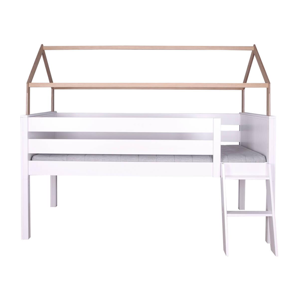 Hochbett-Dach halbhoch KASVA Buche massiv weiß-lackiert Eiche furniert-geölt