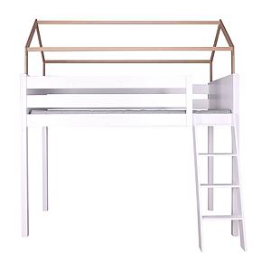 Hochbett-Dach hoch KASVA Buche massiv weiß-lackiert Eiche furniert-geölt