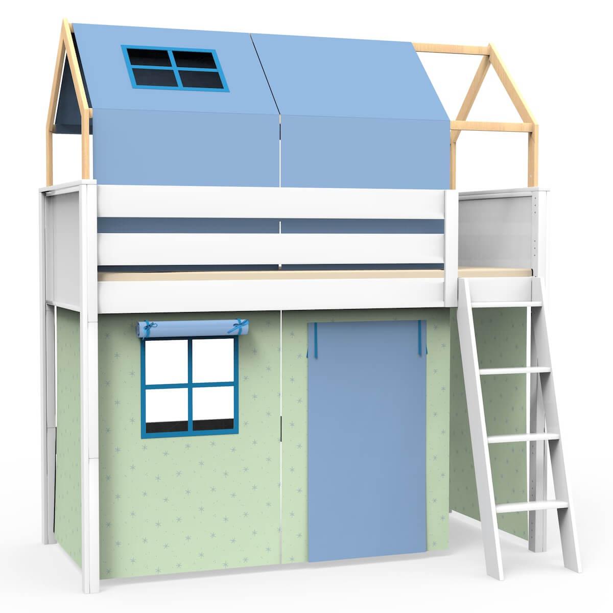 Hochbett-Dach hoch KASVA mit Textilien Viena green-blue 