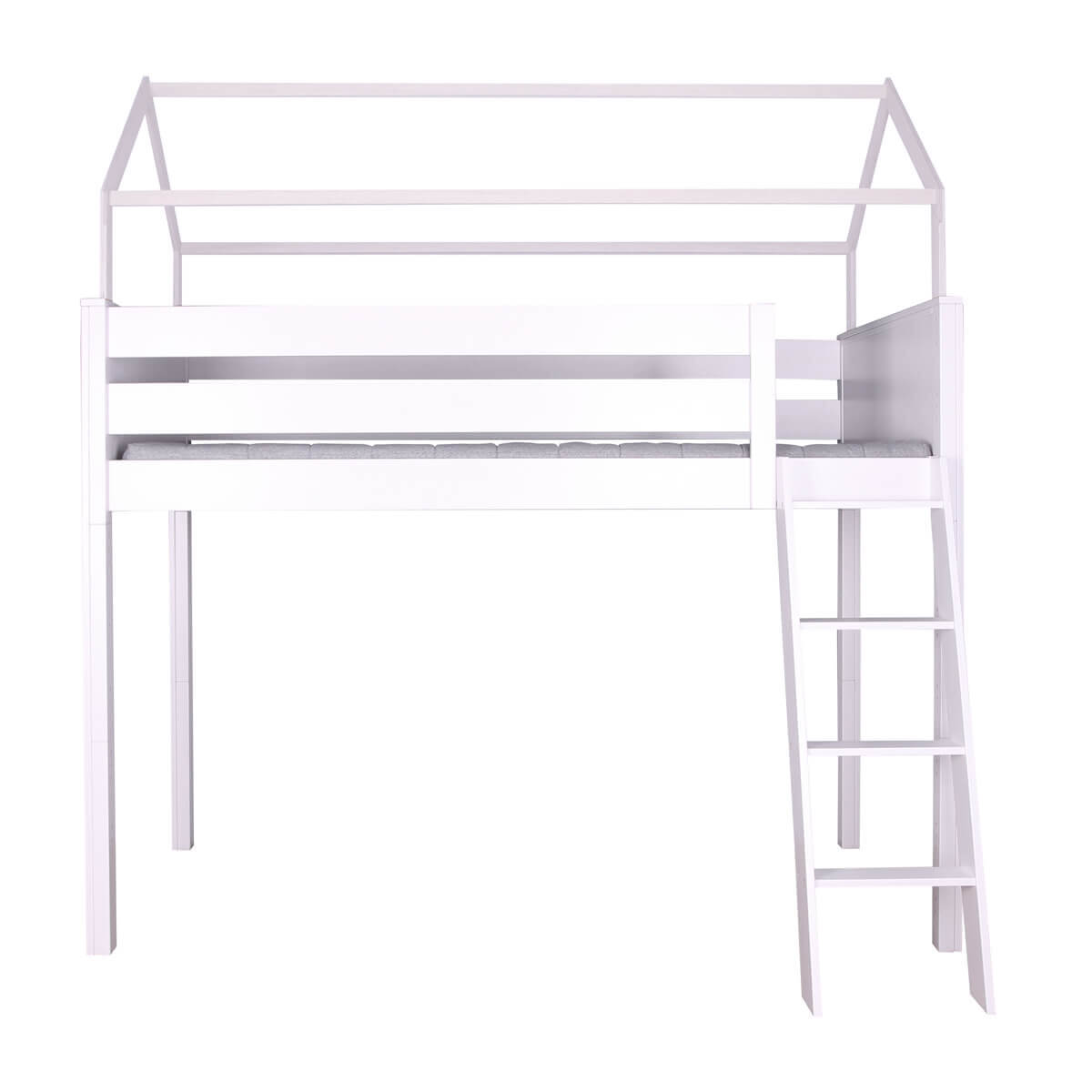 Hochbett KASVA Buche weiß lackiert mit Dachaufbau weiß