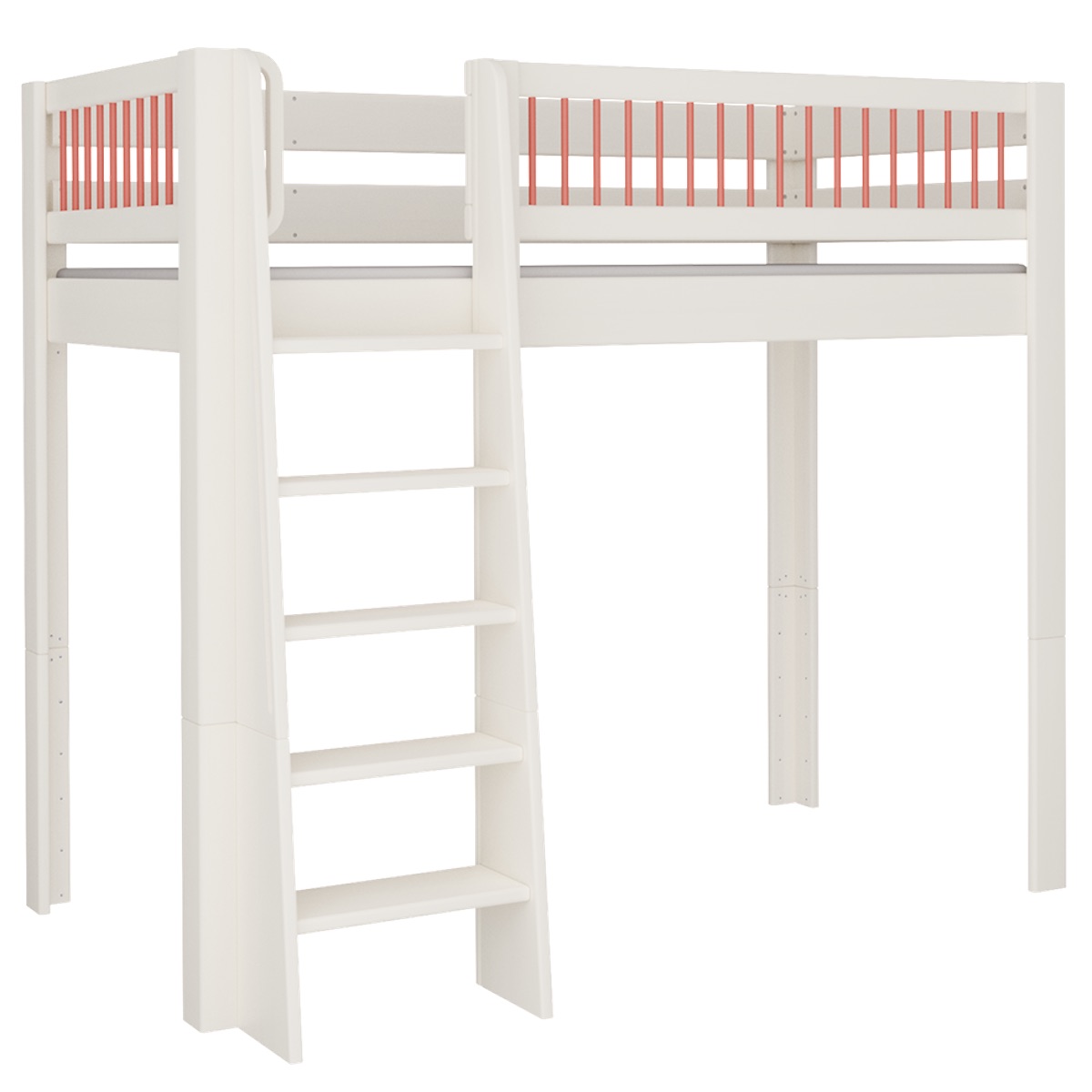 Hochbett Kubu DELUXE de Breuyn geweißt-rot