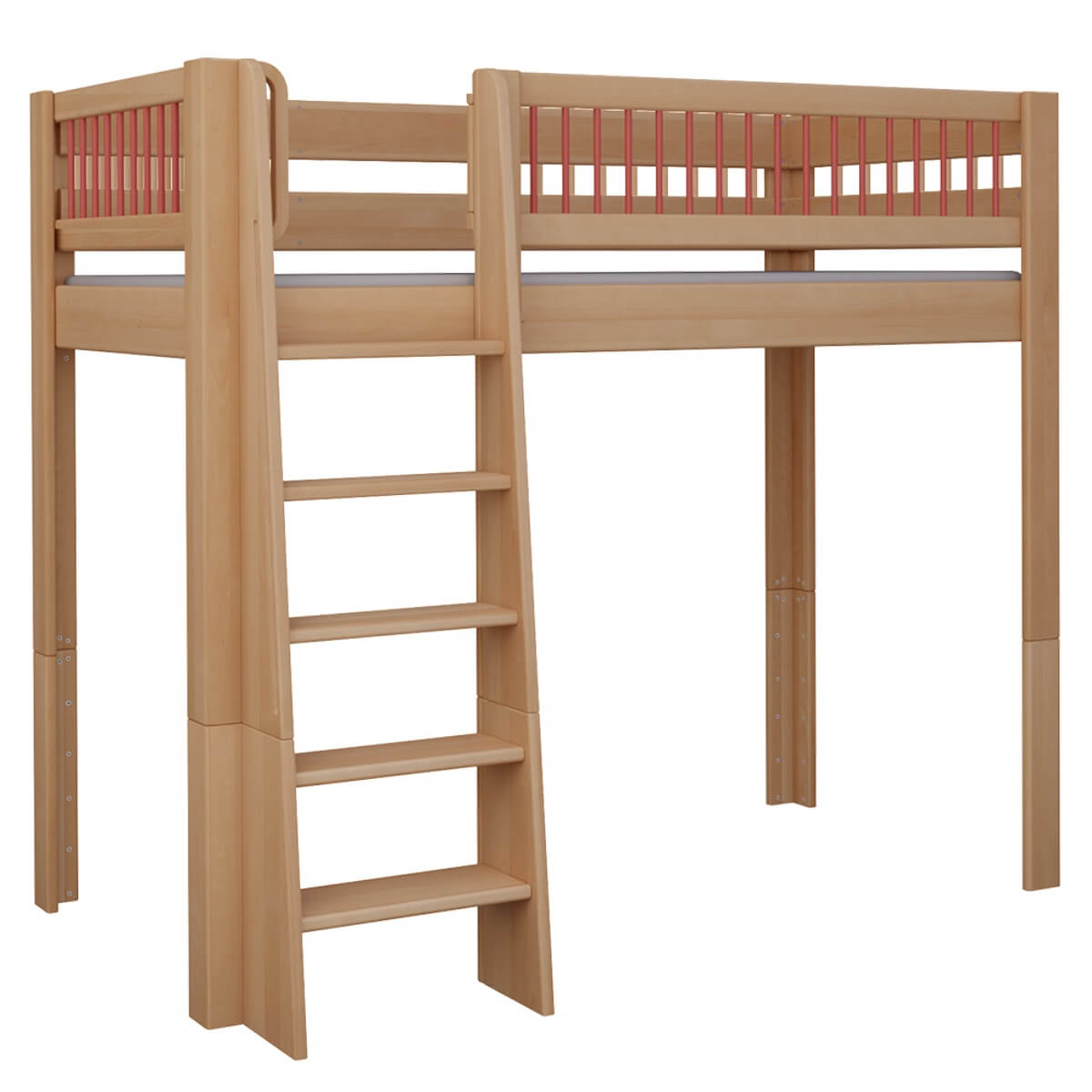 Hochbett Kubu DELUXE de Breuyn natürlich-rot