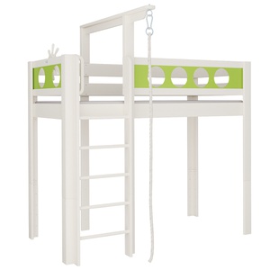 Hochbett Pirat mit Seil DELUXE de Breuyn geweißt-grün