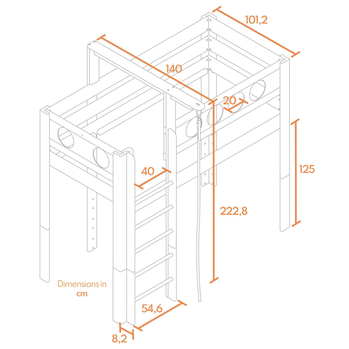 Hochbett Pirat mit Seil DELUXE de Breuyn natürlich-grün