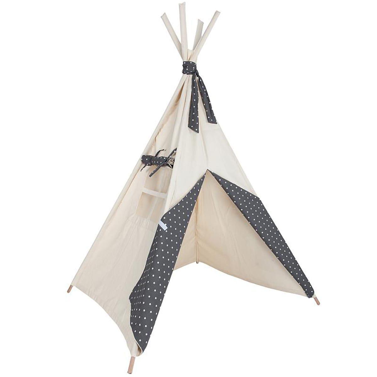 Kinder Tipi beige STARS grau