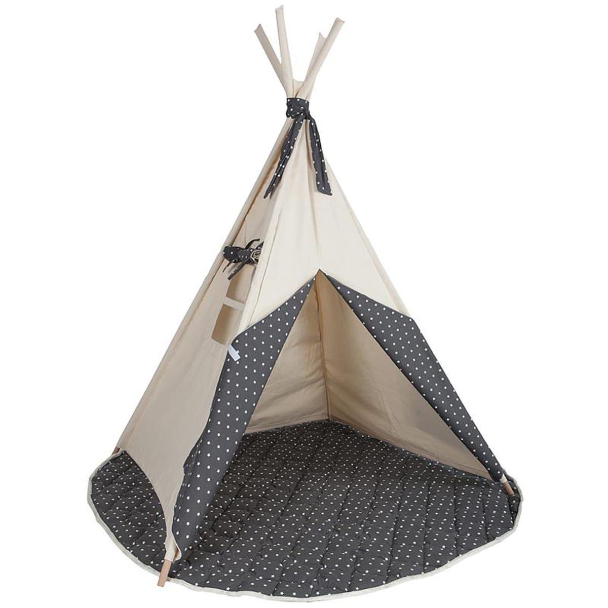 Kinder Tipi beige STARS grau