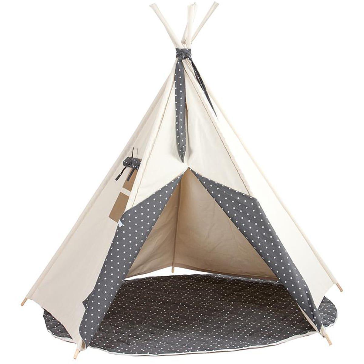 Kinder Tipi beige STARS grau