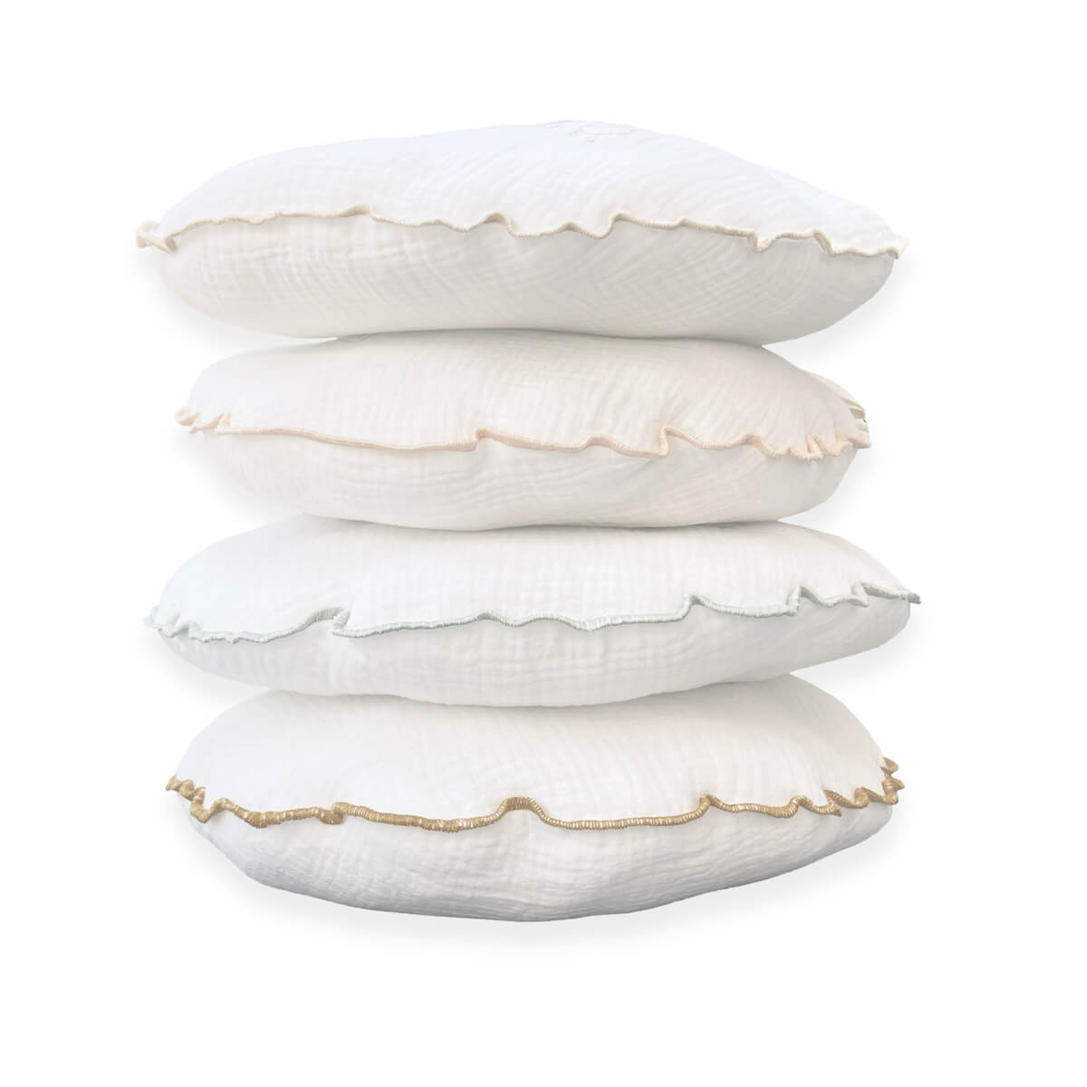 Kissen rund Mulltuchstoff RABBITS bestickt gelb 30cm