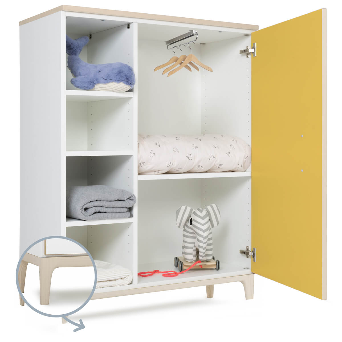 Kleiderschrank 120 cm 1-türig NADO Curve Esche sunshine yellow