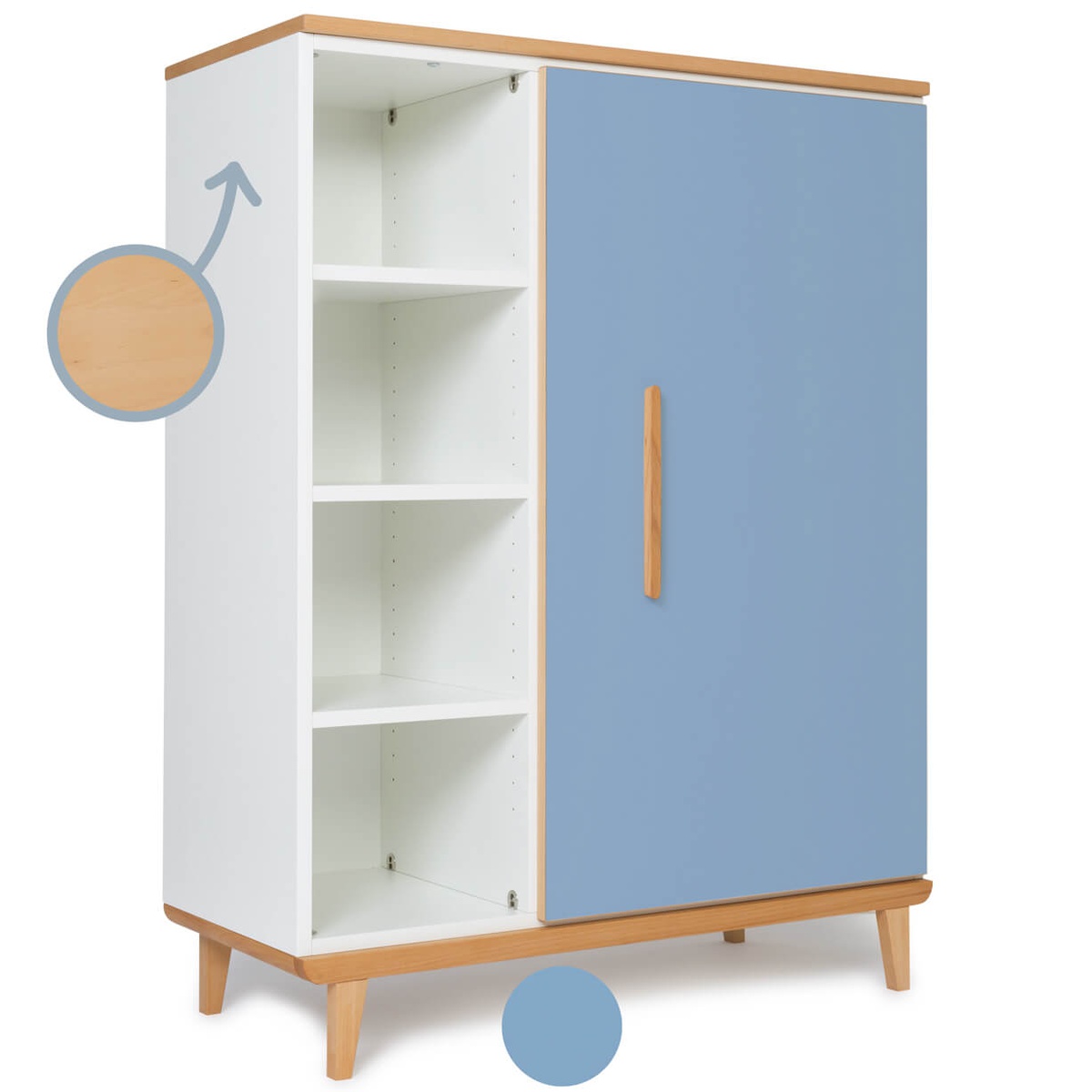 Kleiderschrank 120 cm 1-türig NADO Retro Buche capri blue