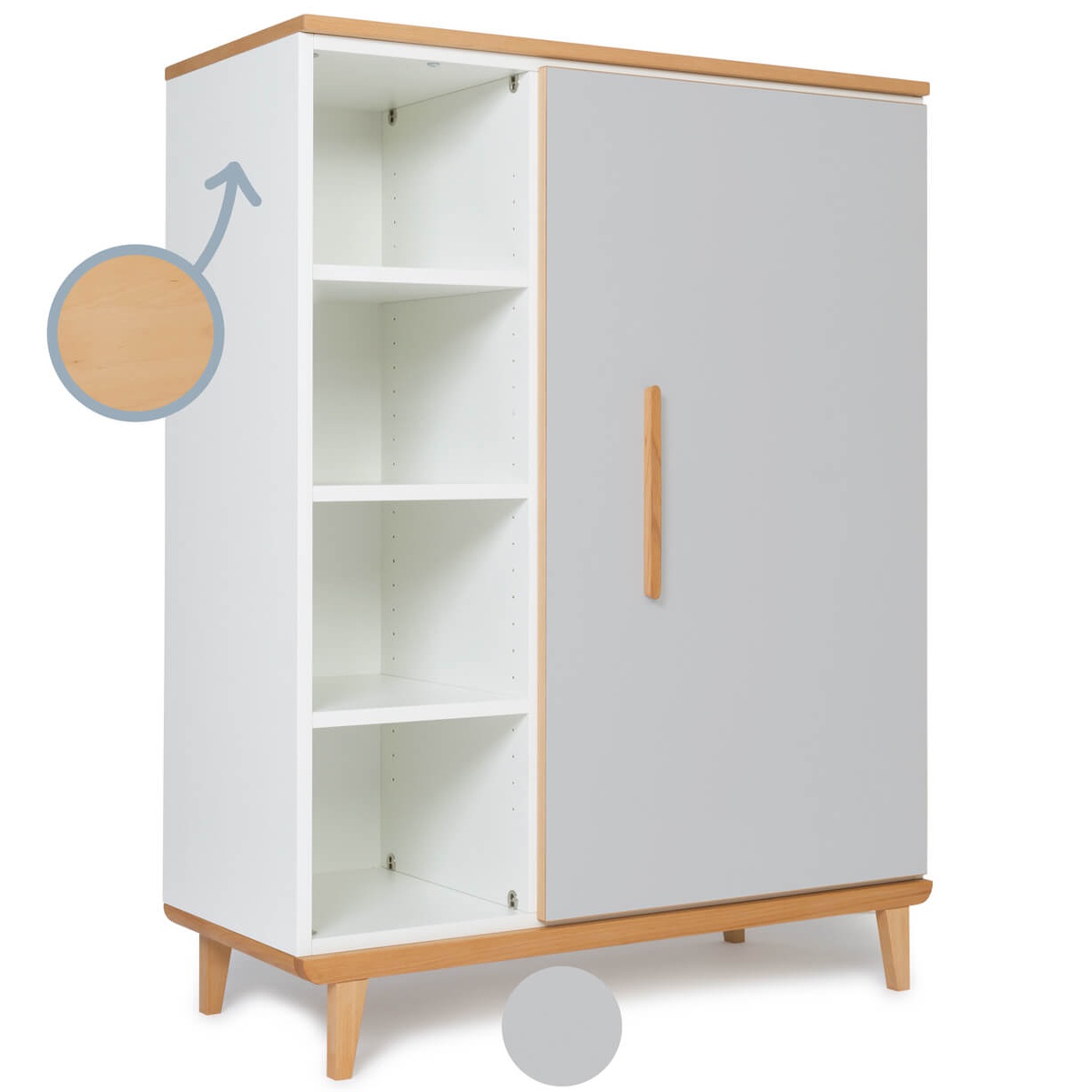 Kleiderschrank 120 cm 1-türig NADO Retro Buche manhattan grey