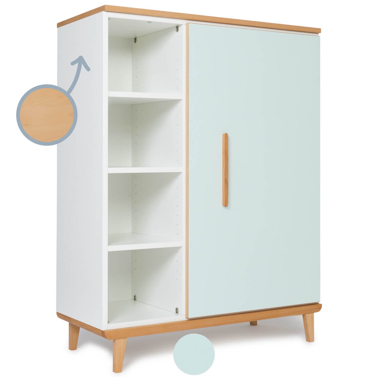 Kleiderschrank 120 cm 1-türig NADO Retro Buche mint