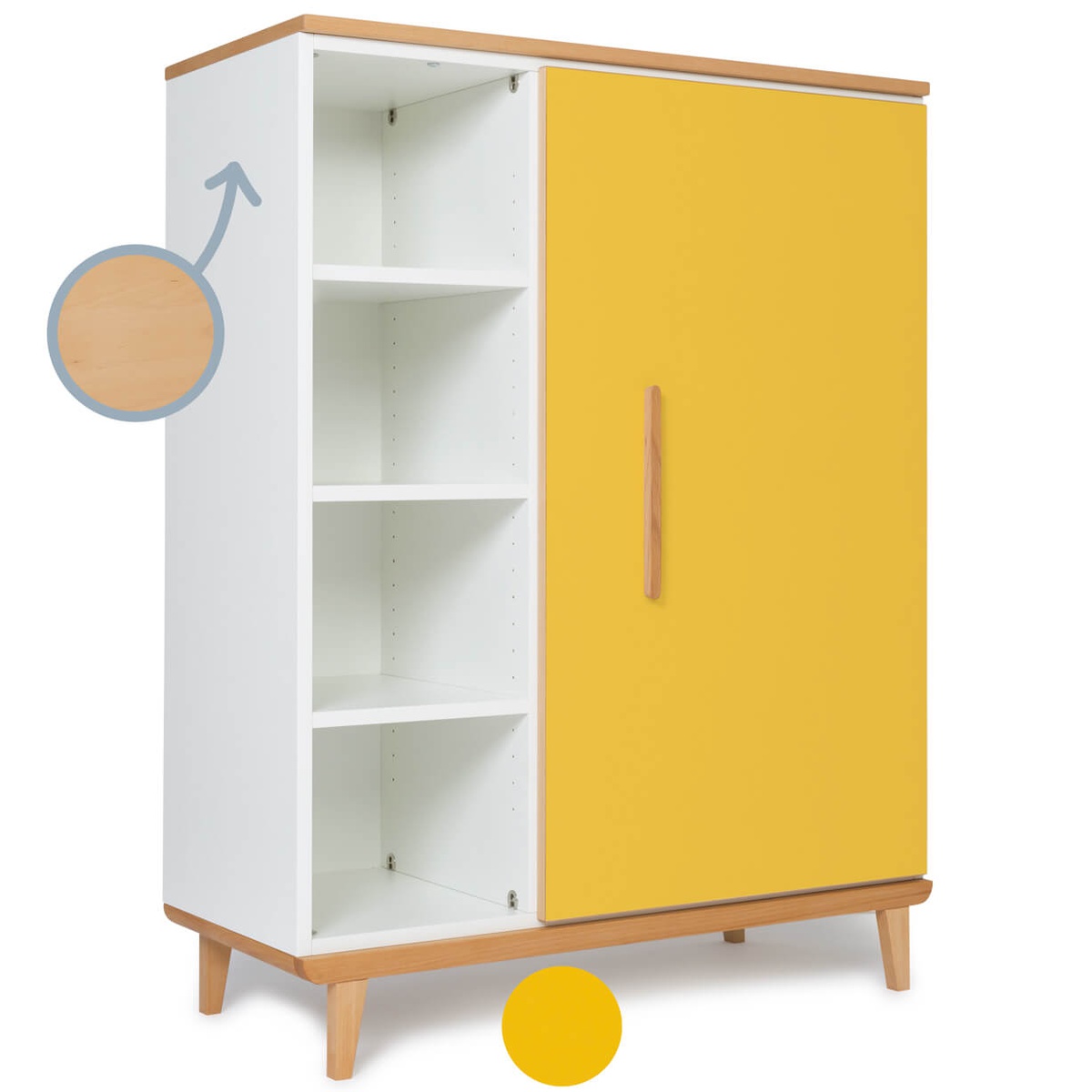 Kleiderschrank 120 cm 1-türig NADO Retro Buche sunshine yellow