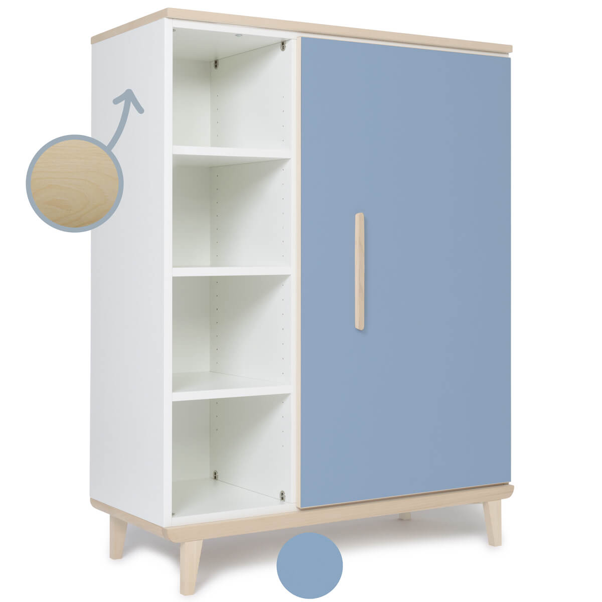 Kleiderschrank 120 cm 1-türig NADO Retro Esche capri blue