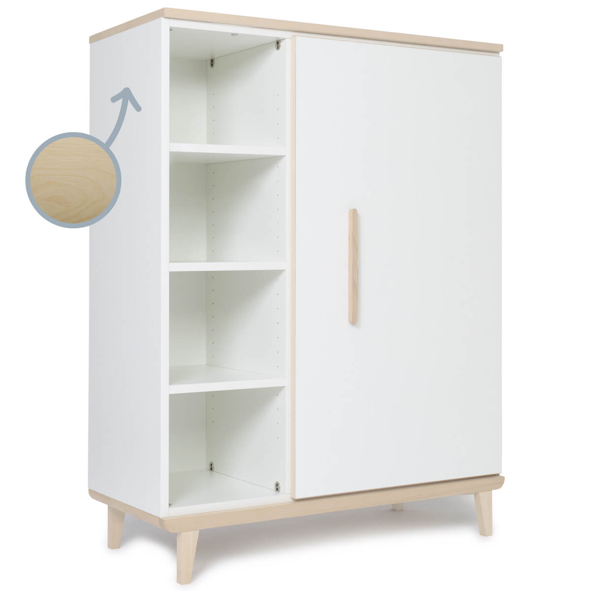 Kleiderschrank 120 cm 1-türig NADO Retro Esche white