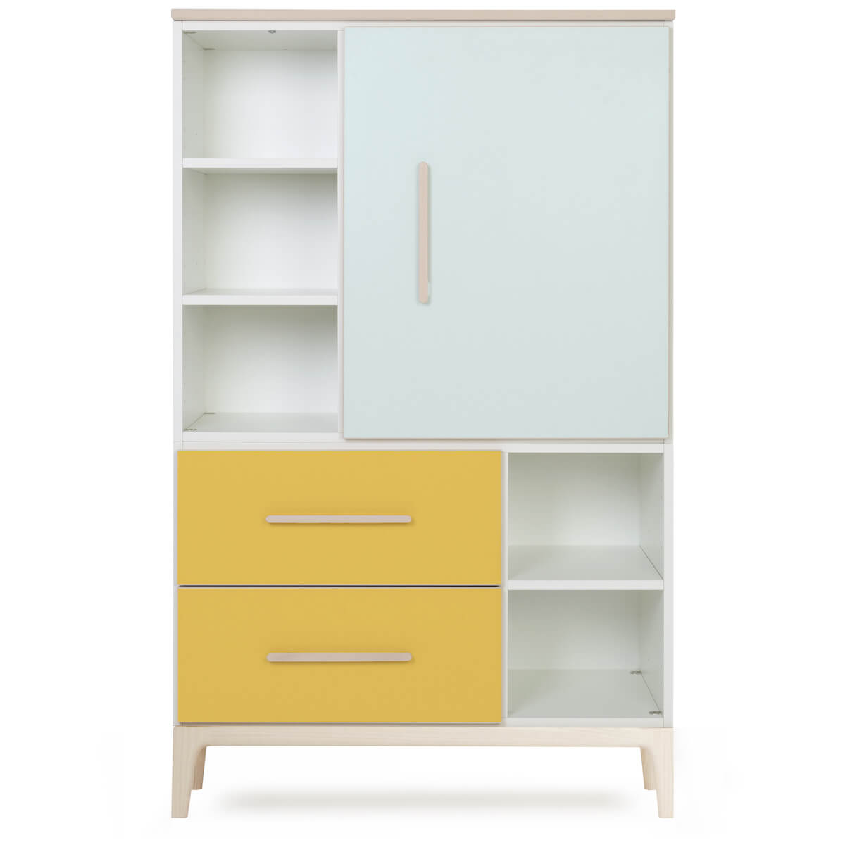Kleiderschrank 147 cm 1-türig 2 Schubladen NADO Curve Esche mint-sunshine yellow