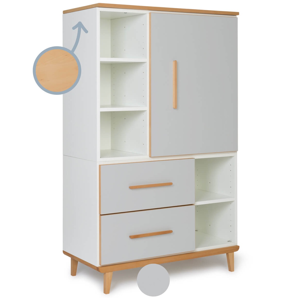 Kleiderschrank 147 cm 1-türig 2 Schubladen NADO Retro Buche manhattan grey